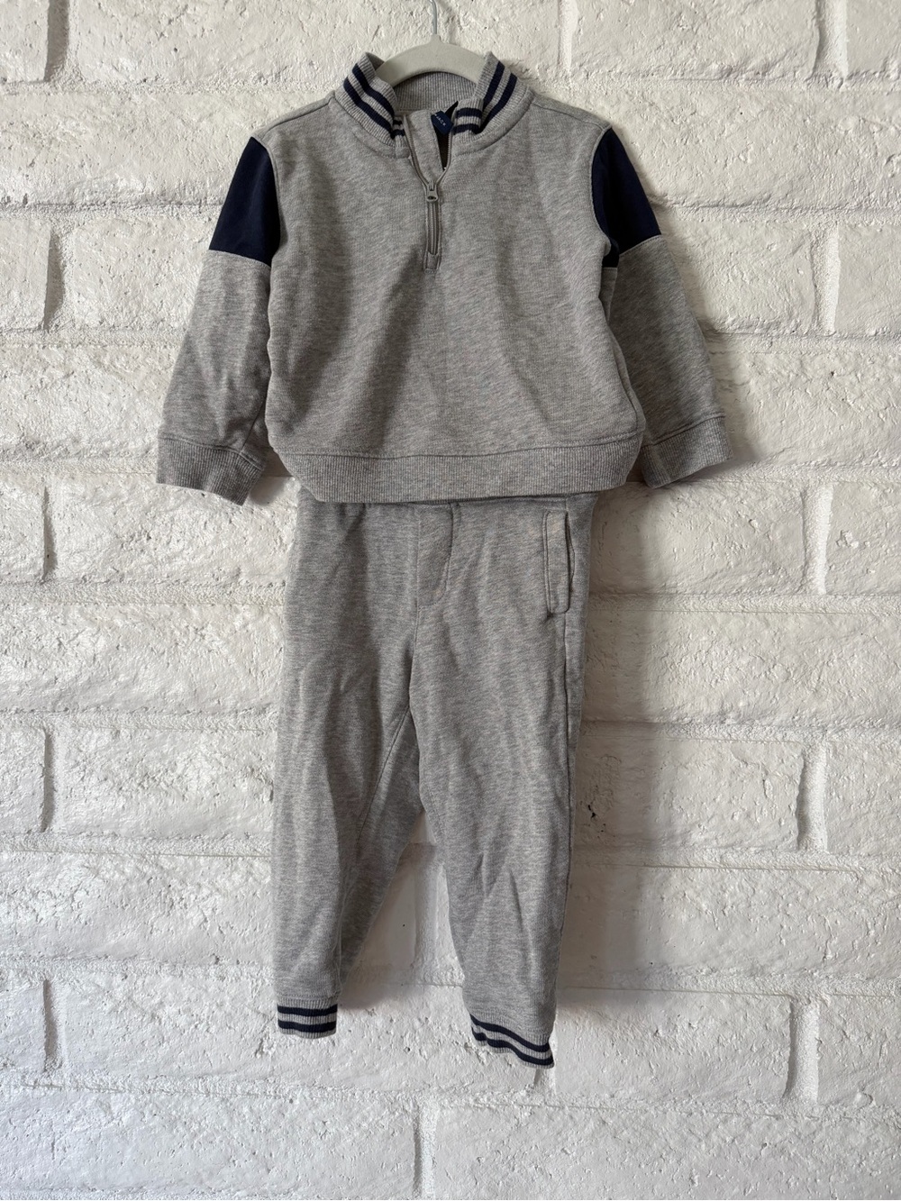 Janie and Jack Grey Jogger Set with Navy Trim